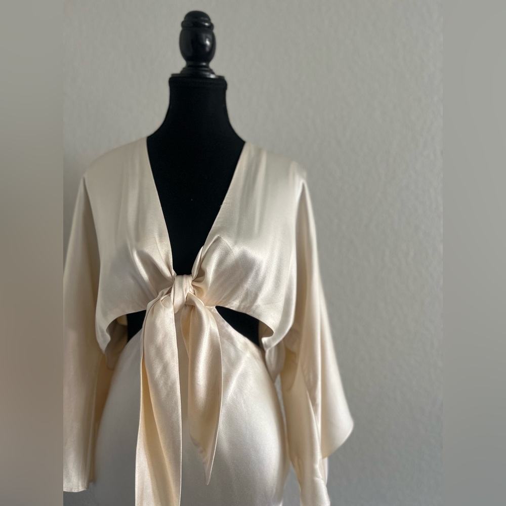 Shona Joy Elegant Cream Tie-Front Midi Dress - Picture 4 of 16